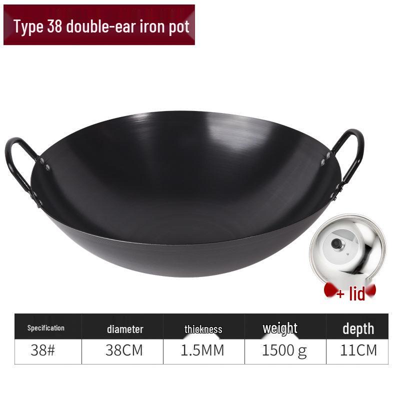 Classic Double-Ear Nitrided Iron Wok: Non-Stick, No Coating, Induction Compatible, Ideal for Home Stir-Frying