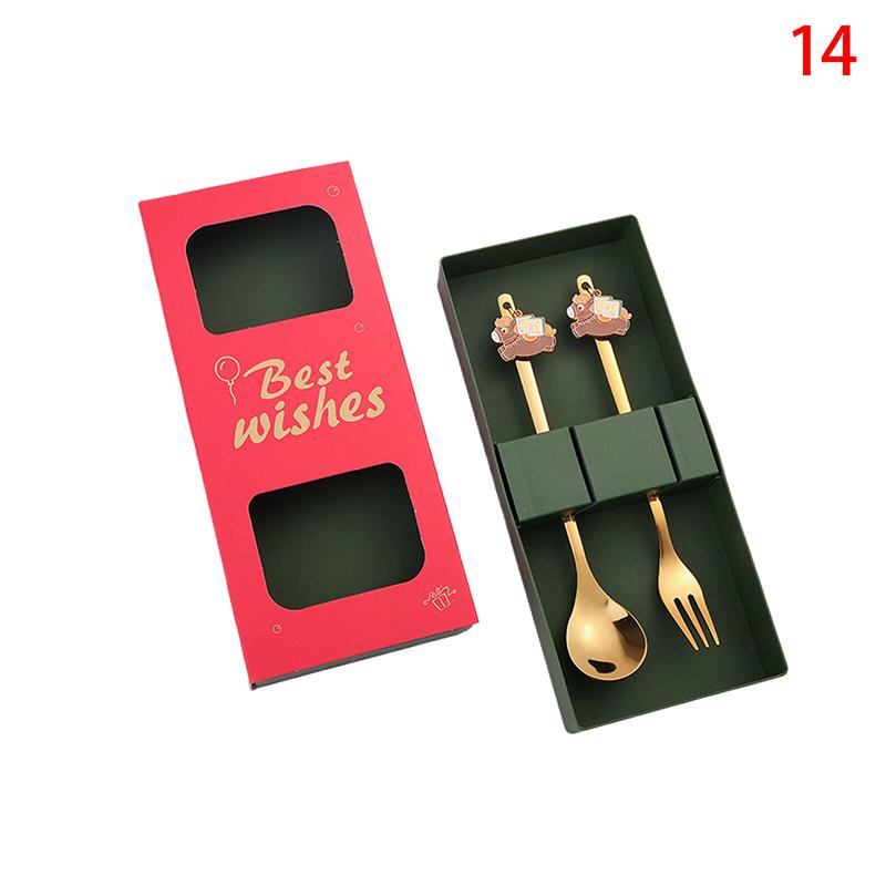Year Of The Horse Chopsticks Spoons Set Gold Chinese  Year Stainless Steel Spoon Dessert Forks Decoration For Tableware