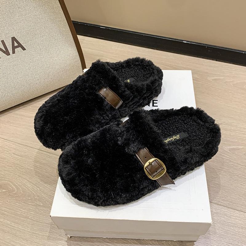 Ein-Pedal-Flauschschuhe Damen tragen 2025 neu Koreanische Version sanfter Feenwind Doudou-Schuhe Damen Winter Samt Baumwolle Hausschuhe