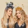 6Pcs Happy New Year 2026 Gold Black Party Theme Headband Letter Hair Accessories Star Wine Glass Party Supplies Headwear
