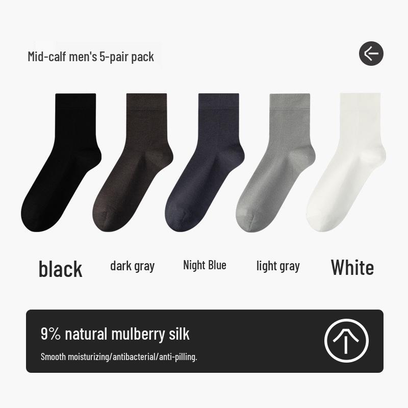 Men's Premium Mulberry Silk Mid-Calf Socks - Antibacterial & Deodorant - Ideal for Business Wear with Leather Shoes - Autumn/Winter Style
