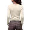 T-shirt décontracté à col en V, manches longues, plissé, pour femme