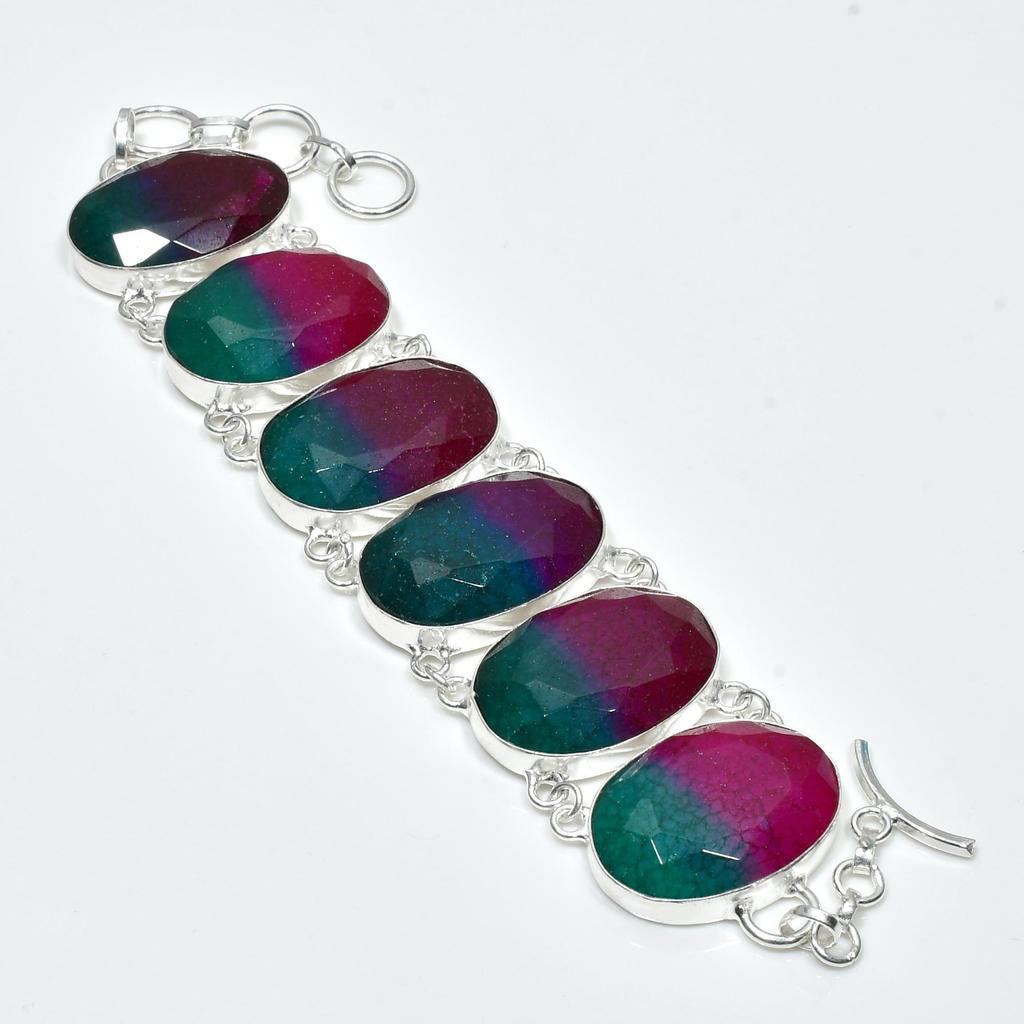 Natürlicher zweifarbiger Turmalin Edelstein Handgefertigter 925 Sterlingsilber Schmuck Zweifarbiger Turmalin Halskette Armband Set, Antiker Schmuckset, Geschenk für Mama