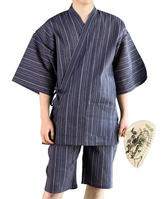 Kyoto Kimonomachi Original Marineblau und Weiß Gestreift Baumwolle und Größe Übergröße [KIMONOMACHI] Herren Jinbei, Leinen, L, Geschenk für Vater, Loungewear,