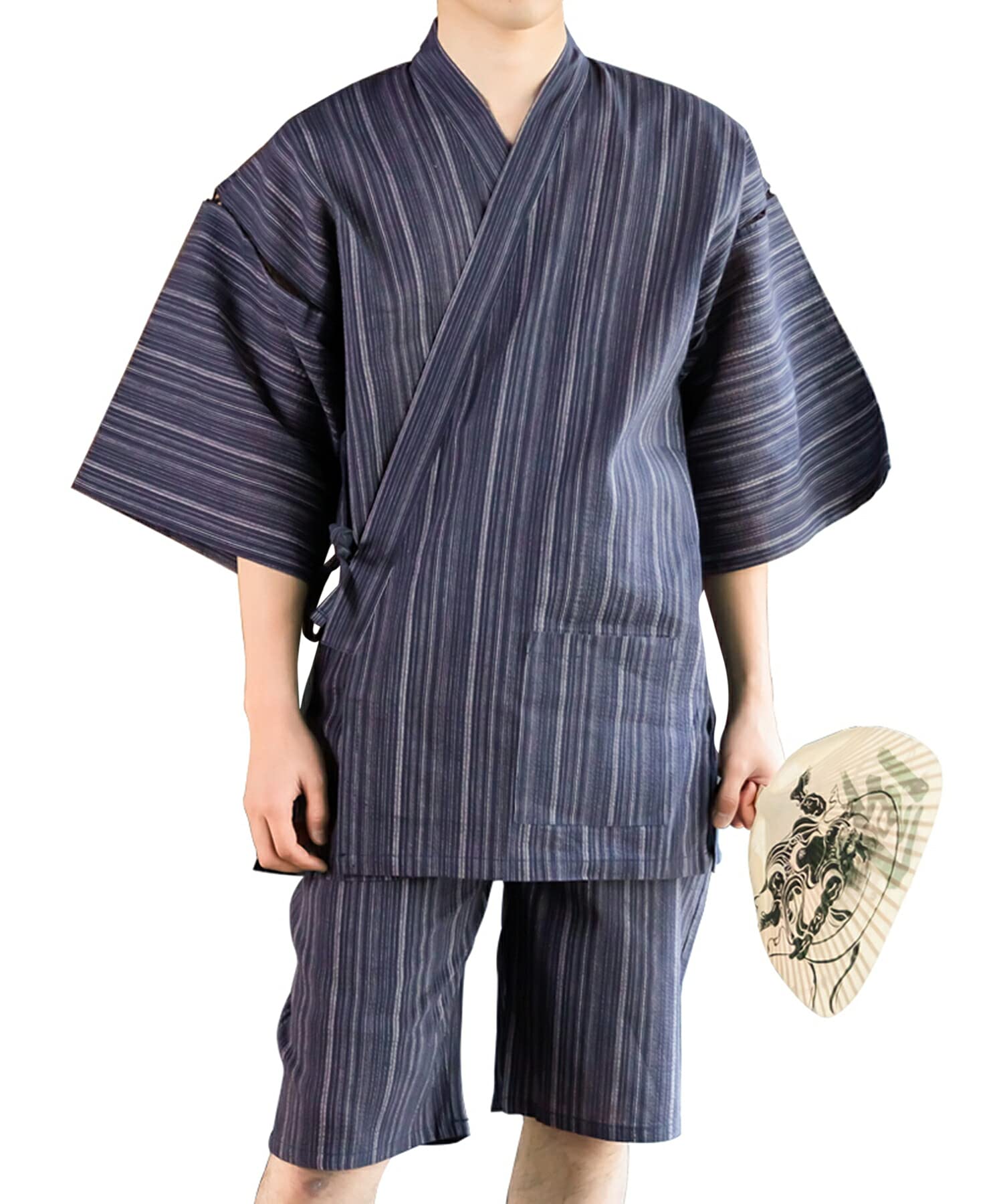 

Kyoto Kimonomachi Original Navy and White Striped Cotton and Size Day Plus Size [KIMONOMACHI] Men s Jinbei, Linen, L, Father s Gift, Loungewear,