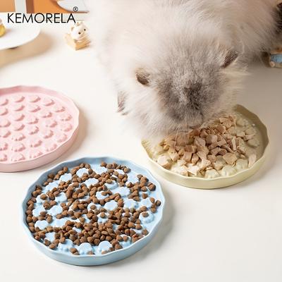 Tigela Cerâmica Lenta KEMORELA para Gatos - Comedouro para Animais com Design de Pata, Prato com Obstáculos para Gatos e Cães Pequenos