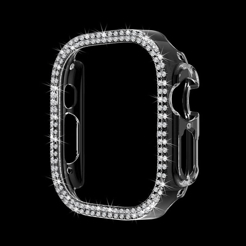 Compatible with Apple Watch Ultra 3/2/1 49mm Double Row Bling Diamond Case PC Bumper Protective Cases Women Men Crystal Shining Rhinestone Cases