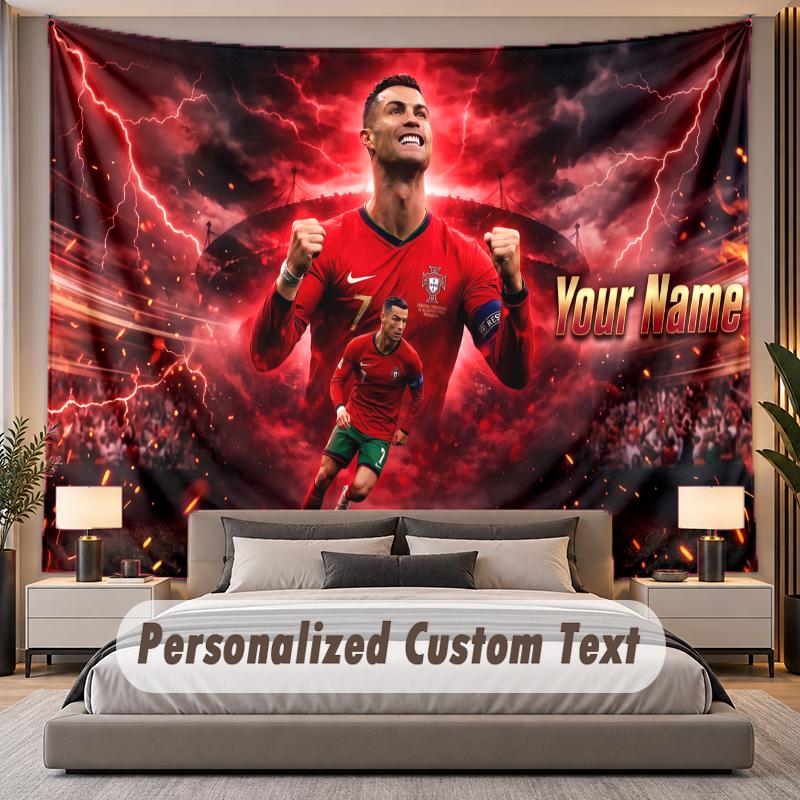Vlastní text s jménem Gobelín Cristiano Ronaldo Personalizovaný polyesterový nástěnný gobelín do ložnice a pokoje
