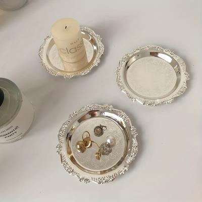 Round Metal Tray Jewelry Dish Earrings Necklace Ring Candles Storage Plates Display Bowl Photography Props Home Decoration