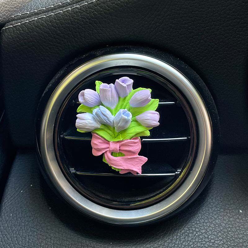 Ins Car Perfume Tulip Flower Aroma Diffuser Car Accessories Diffuser Stone Air Vent Bouquet Gift Creative Gift