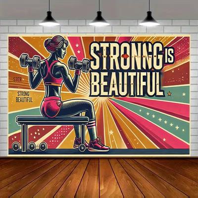 2D Female Workout Gym Motivational Quote Backdrop Star Burst Decor Background Cloth
