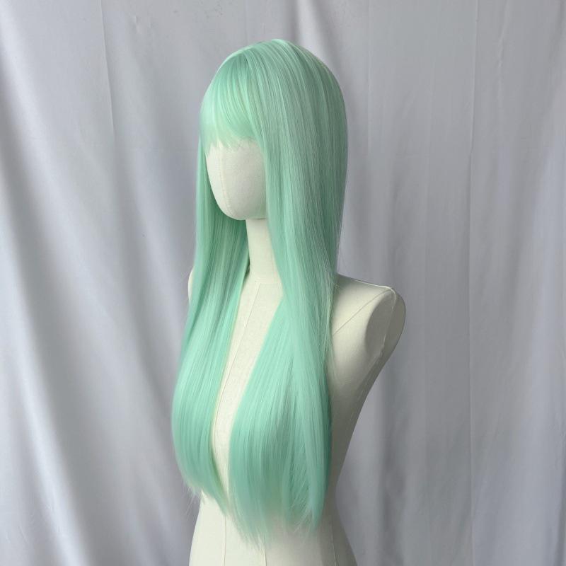 Mint Green Air Bangs Long Wig - Comfortable Cosplay Headcover for Daily Wear