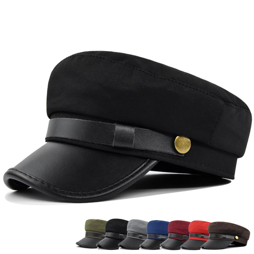 Stylish Navy Hat Autumn Winter Wool Beret Metal Buckle Eight-angle Flat Top Cap Wholesale