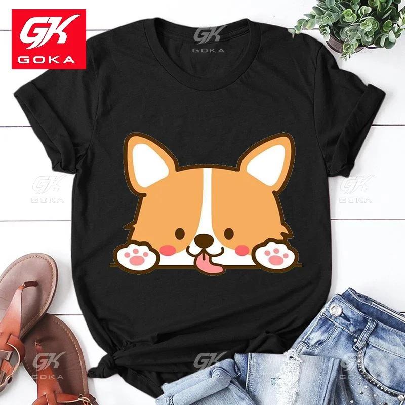 

Hot Corgi Dog Printed Cottn T Shirt for Women Summer Short Sleeve Tee Shirts Round Neck Casual Summer Ladies Top Unisex T Shirts S