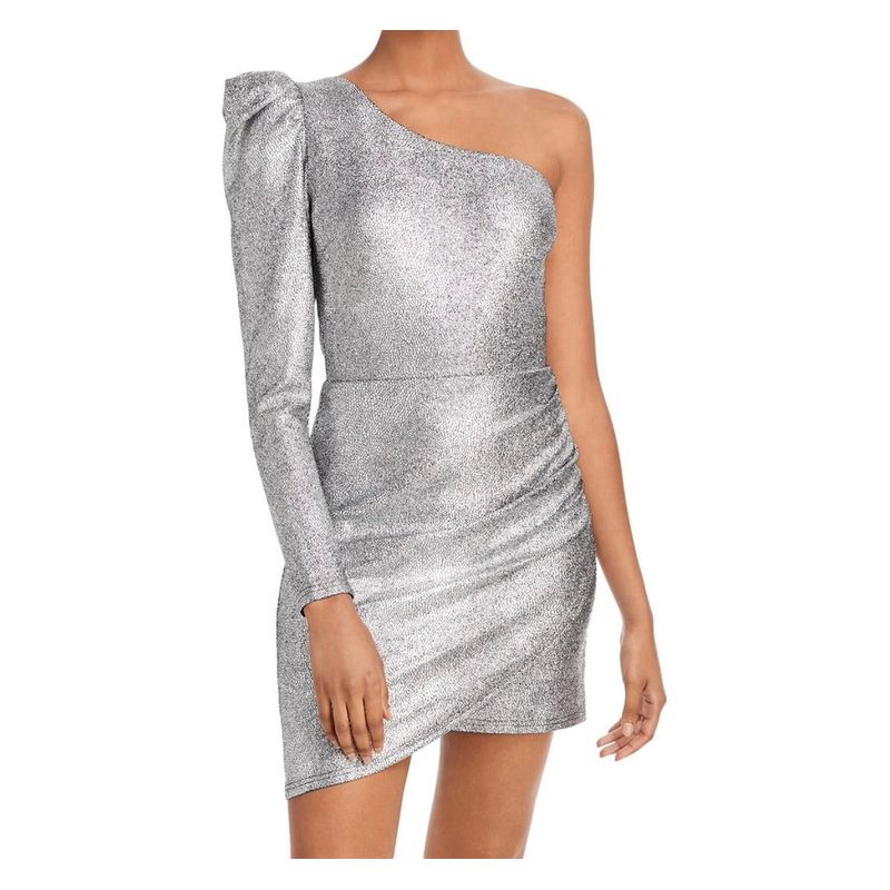 

Заказ внешней торговли AQ Рыбья чешуя Серебристое блестящее Плечевая складка Облегающее талию Неравномерное платье Вечеринка Платье-футляр Короткое платье Silver Glittering XS