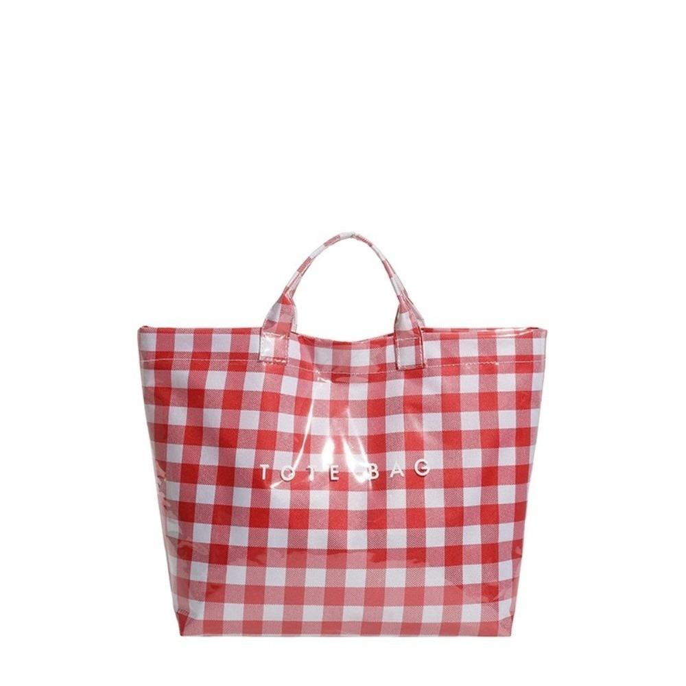Large Capacity PVC Handbag Transparent Jelly Bag Fresh Checkered Tote Bag Travel