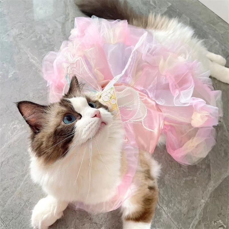 Pet Princess Gown for Cats and Small Dog Easy To Wear Butterfly Designs Cats Dress for Pet Birthdays and Photoshoots