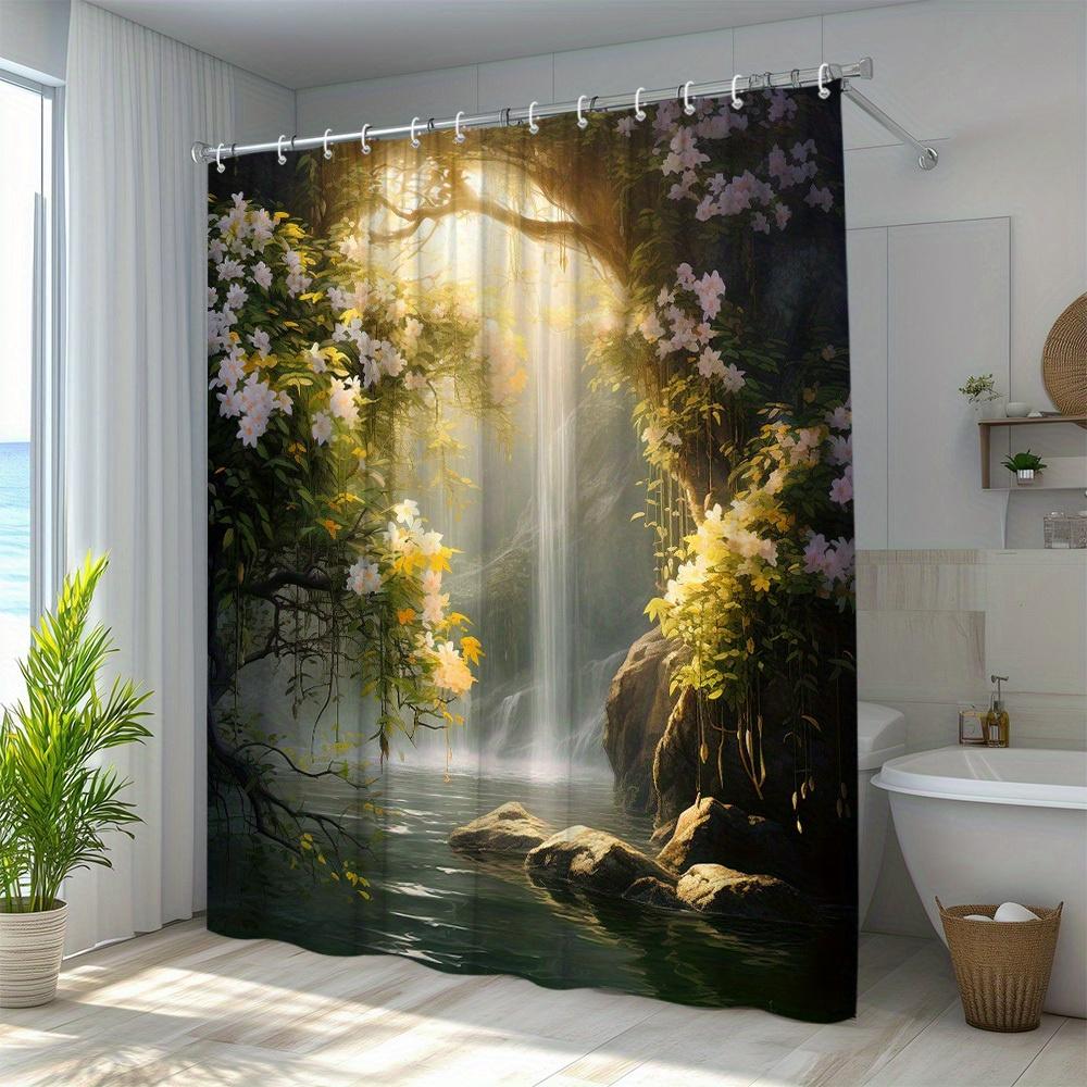 Mystical Waterfall Print Waterproof Shower Curtain for Bathroom, Serene Nature Design High-End Toilet Partition Curtain