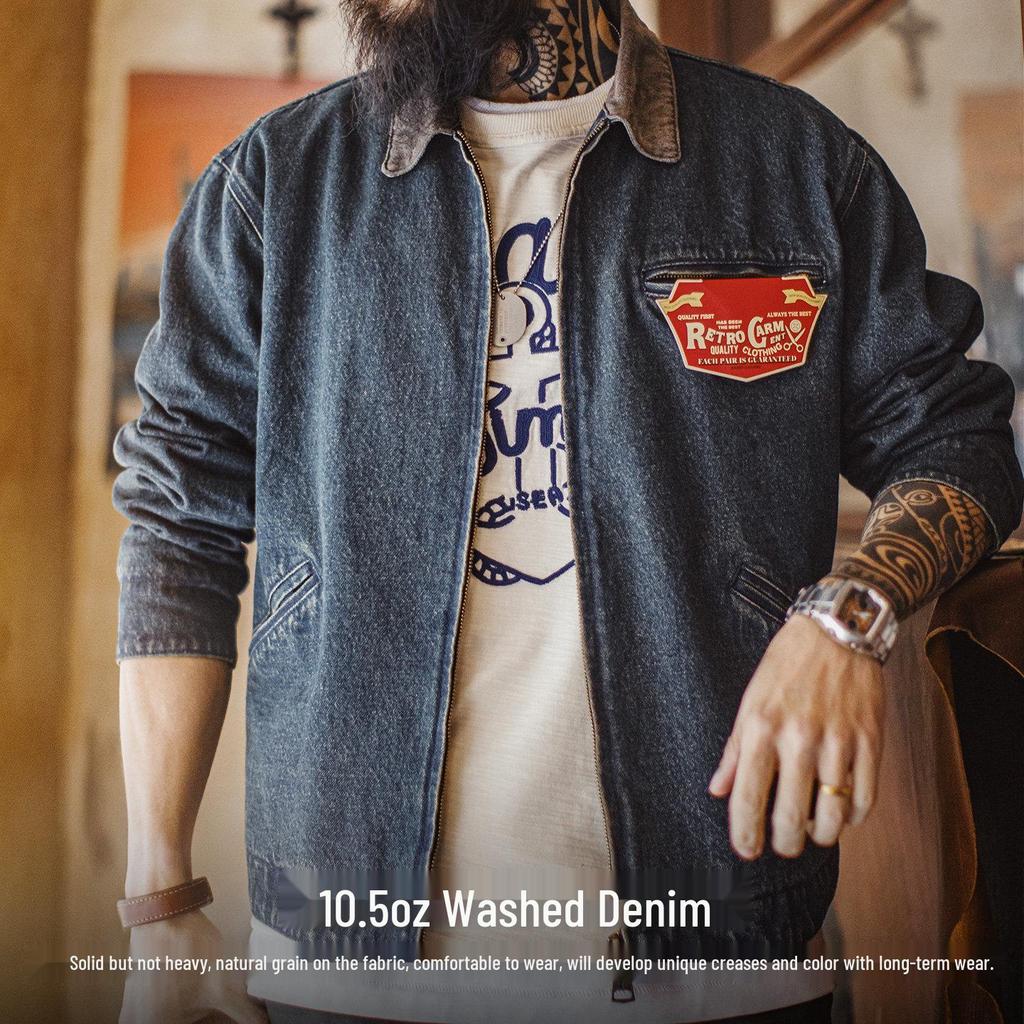 Men's American Retro Denim Detroit Jacket: Washed & Distressed Casual Lapel for Spring