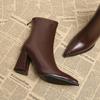 Autumn Winter Fashion Pointed Toe Ankle Boots Women Zippers Thick Heels Shoes Street Style Banquet Party Short Botas Mujer