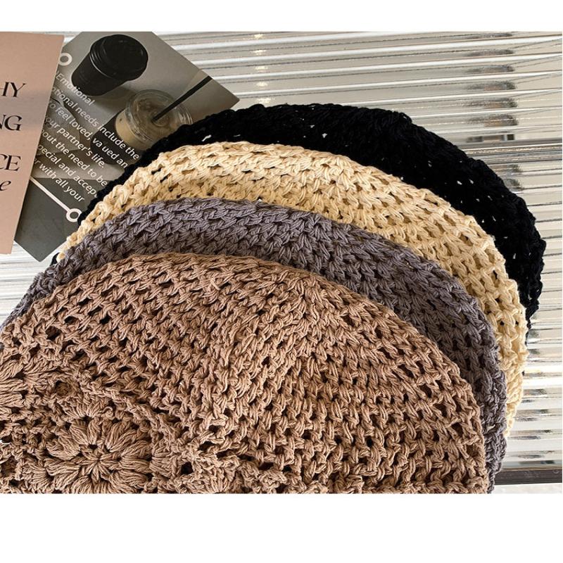 Ethnic Style Crochet Flower Knitted Hat Hollow Out Beanies Knit Cap Handmade Korean Apparel Accessories