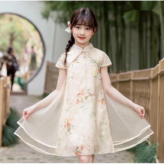 

Новое платье Qipao Hanfu в китайском стиле для девочек: Идеально подходит для традиционного и классического стиля. 120cm абрикосовый