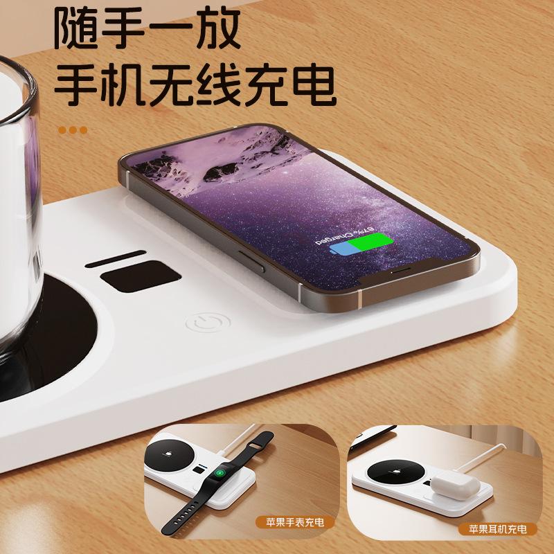 Multi-Functional Constant Temperature Warming Coaster for Coffee with 2-in-1 Wireless Charging Pad for Phone Earphones Heated Beverage Warmer Desk