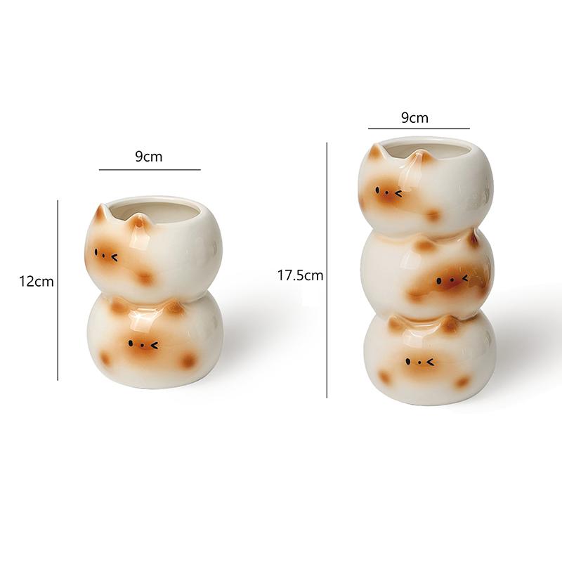 Ceramic Siamese Cat Vase Living Room Bedroom Decoration Ornaments Flower Pot Creative Flower Arrangement Storage Holder