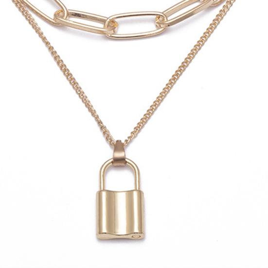 Women Necklace Thick Chain Multi-layer Lock-shaped Choker Jewelry Necklace Set Girls Gifts