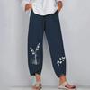 Pantaloni da Donna in Cotone e Lino Vita Alta Stampa Floreale Gamba Larga Pantaloni Harem