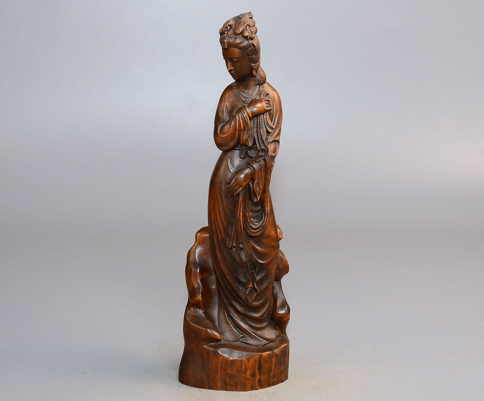 

Китайская антикварная шкатулка из самшита с резной статуэткой красивой женщины, скульптура, домашний декор, искусство CHINA