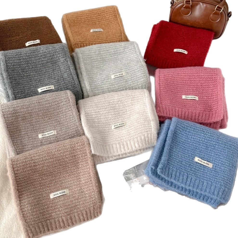Quality wool-containing knitted scarf women's autumn and winter Korean atmosphere warm solid color wool scarf trendy manufacturer