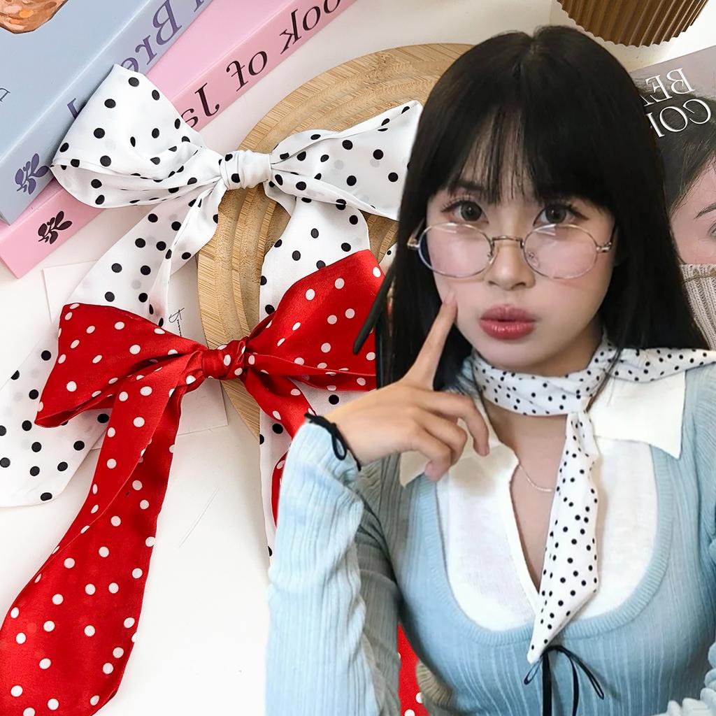 Korean Style Thin Silk Scarf Women Tie Fashion Head Scarves Vintage Classic Dot Pattern Long Silk Scarf Bag Tie Lady Neck Scarfs