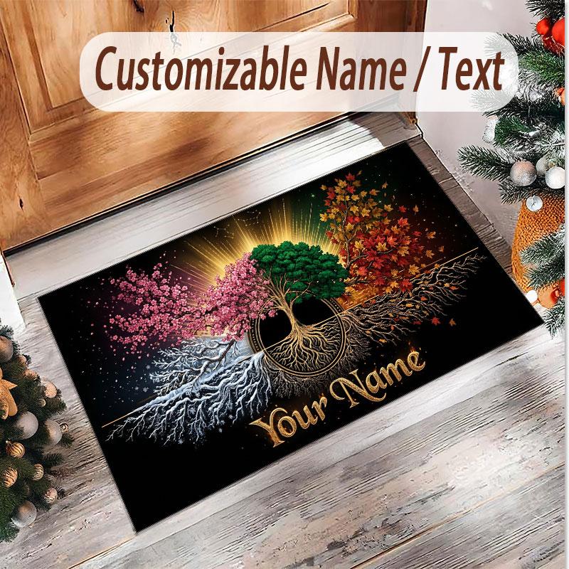 Tree of Life Theme Soft Crystal Velvet Rug Custom Name & Text Print Non Slip Floor Rug for Bedroom Living Room