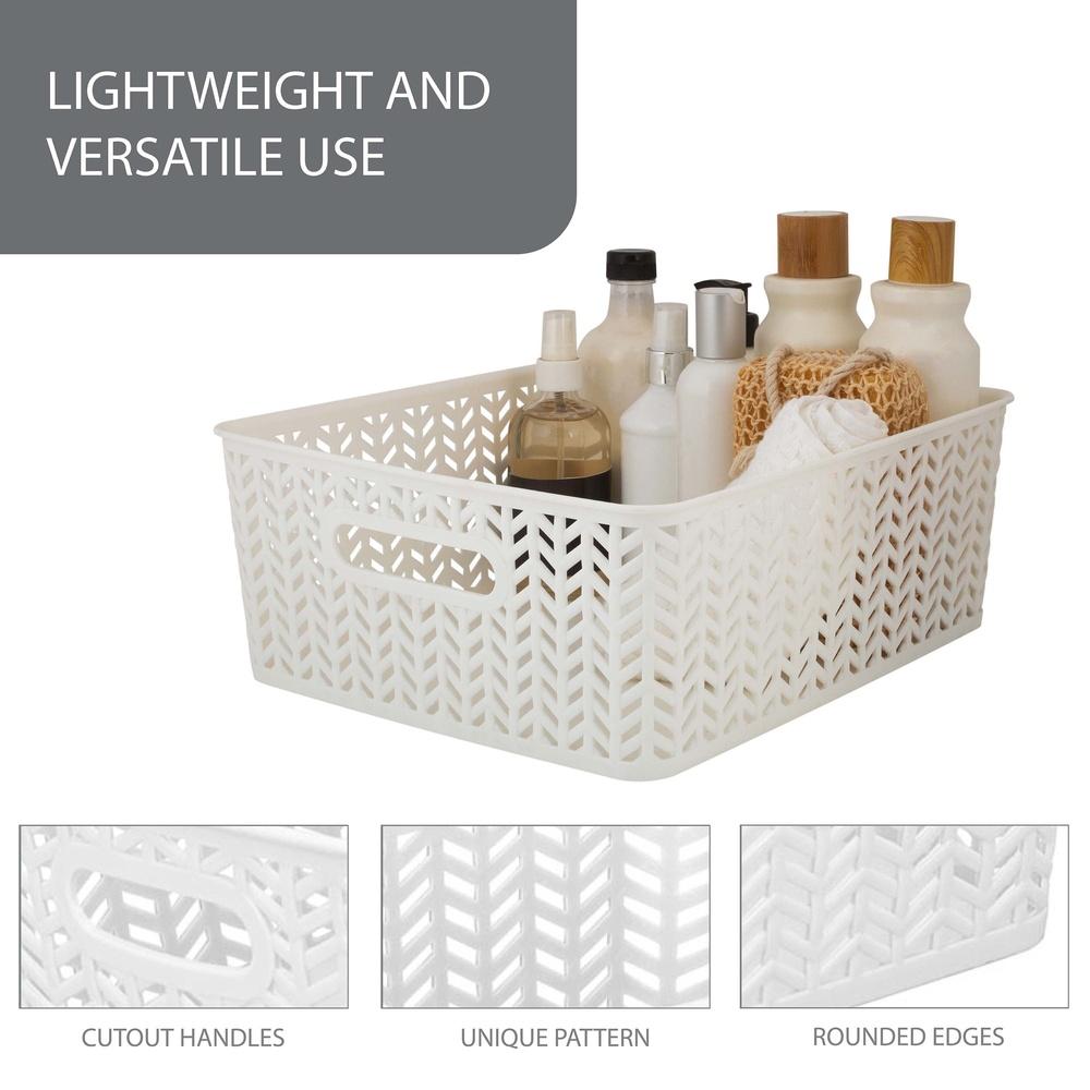 2 Pack Herringbone Plastic Storage Baskets with Open Handles Lightweight Organizational Storage Bins Home and Office 13.78 x