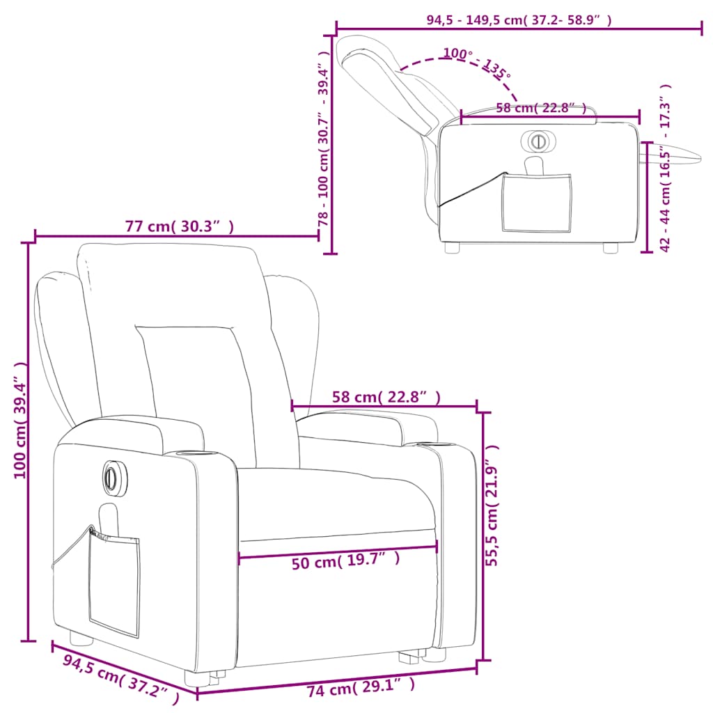 Electric Recliner with Lift Function Cappuccino Faux Leather