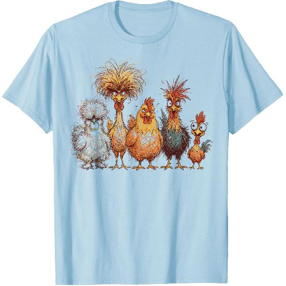 Crazy Chicken Squad Funny Messy Hair Farm Birds Cartoon T-Shirt