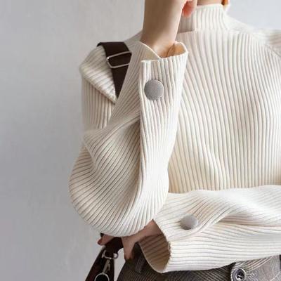 Sweter Damski Jesień i Zima Wersja Koreańska Prosta Koszulka Bazowa Półgolf Luźny Długi Rękaw Wewnętrzny Sweter Dzianinowy Koszulka Bazowa Damska