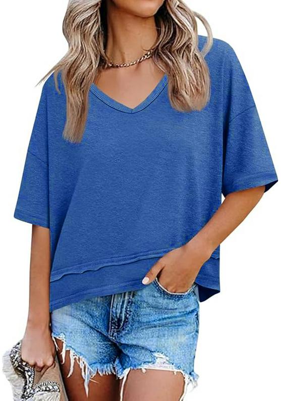 Summer 2025 Women's V-Neck Casual Loose Fit Short-Sleeve Fashion T-Shirt