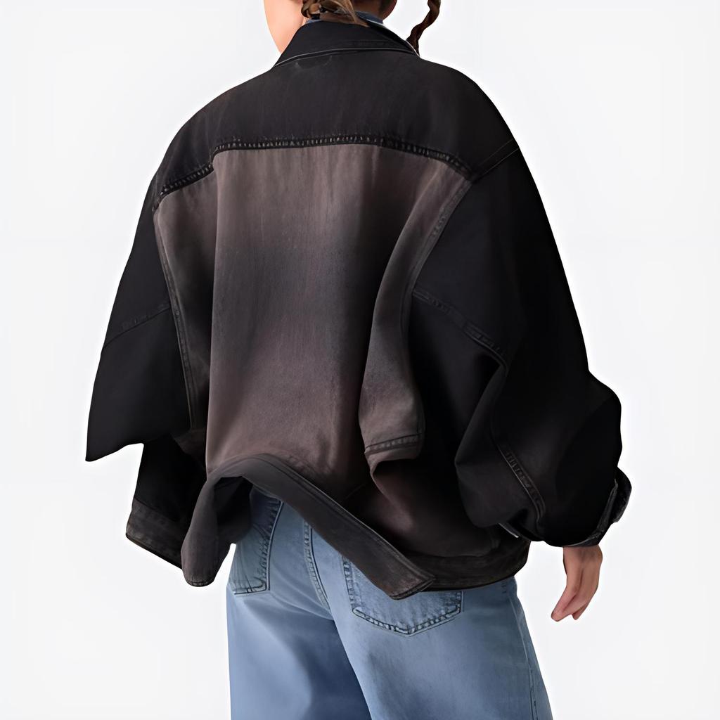 Levis Loose Color Block Lapel Casual Long Sleeve Denim Jacket Women jackets Black 003SX-0000