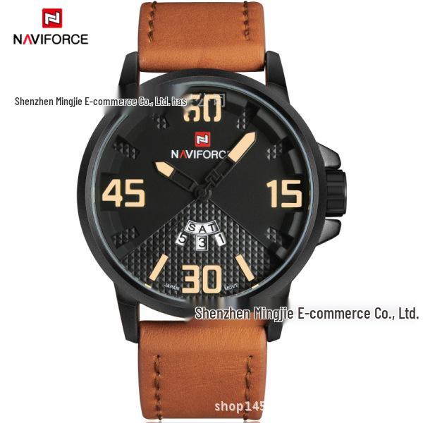 NAVIFORCE Yeni 9087 Erkek Moda Günlük Çok Fonksiyonlu Su Geçirmez Kuvars Saat