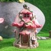 Creative Mushroom House & Flower House Ornaments Solar-Powered Garden Figurines, Yard Landscape Decor, Resin Handicrafts