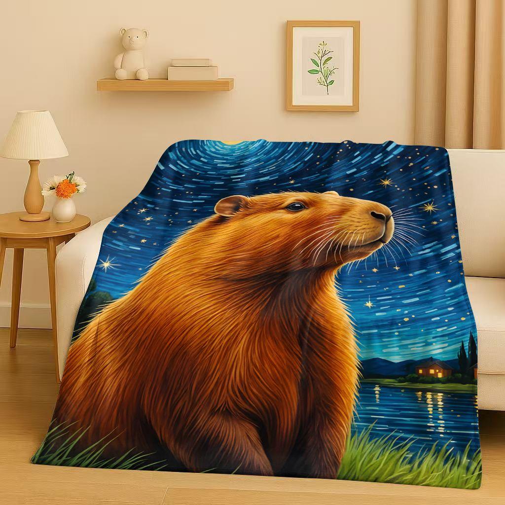 Kawaii Capybara Cartoon Flannel Blanket,Ultra Soft Warm Plush Throw for Home Bedroom Bed Sofa Cover Office Travel Camping Gift