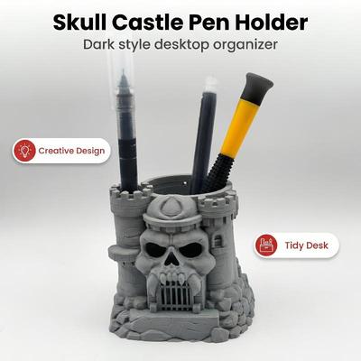 Creative Gothic Skull Castle Pen Holder Multi-functional Skeleton Brush Organizer Rack for Office Vanity Desk Decor