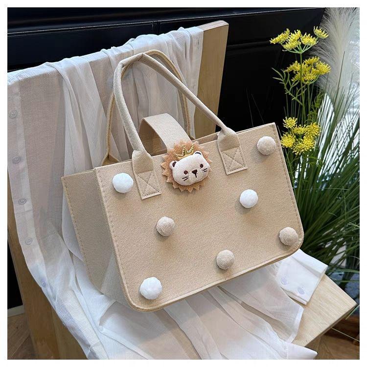 Large Capacity Felt Tote Bag for Kids - Cartoon Doll Design, Ideal for Baby Gifts