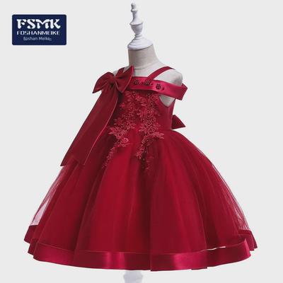New Cross-Border One-Shoulder Beaded Bow Princess Wedding Dress for Girls