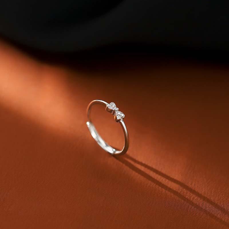 S999 Pure Silver Bow Ring Women's Niche Design Light Luxury Ins Index Finger Ring