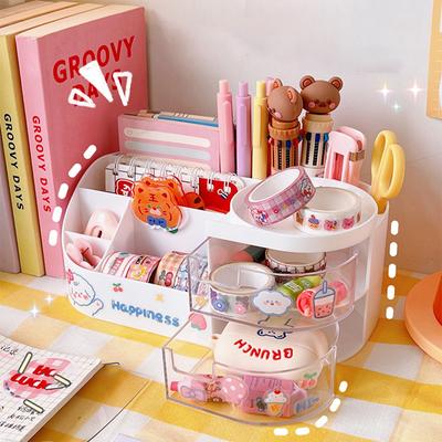 Pot à crayons de bureau mignon multifonctionnel grande capacité tiroir de séparation étudiant bureau Kawaii papeterie organisateur boîte de rangement