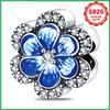 925 Silver Blue Flower Charm Bead for DIY Bracelets Necklaces Handmade Jewelry Gifts Birthday Present