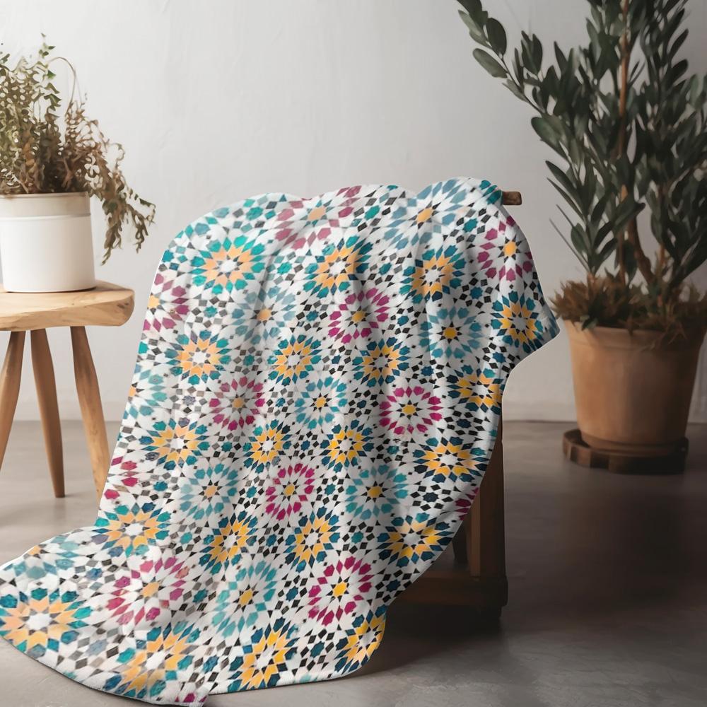 Mosaikmuster Decke Geometrische Fliesen Überwurfdecke Marokkanischer Stil Bettbezug Floral Bedruckte Sofadecke Dekorative Überwurfdecke